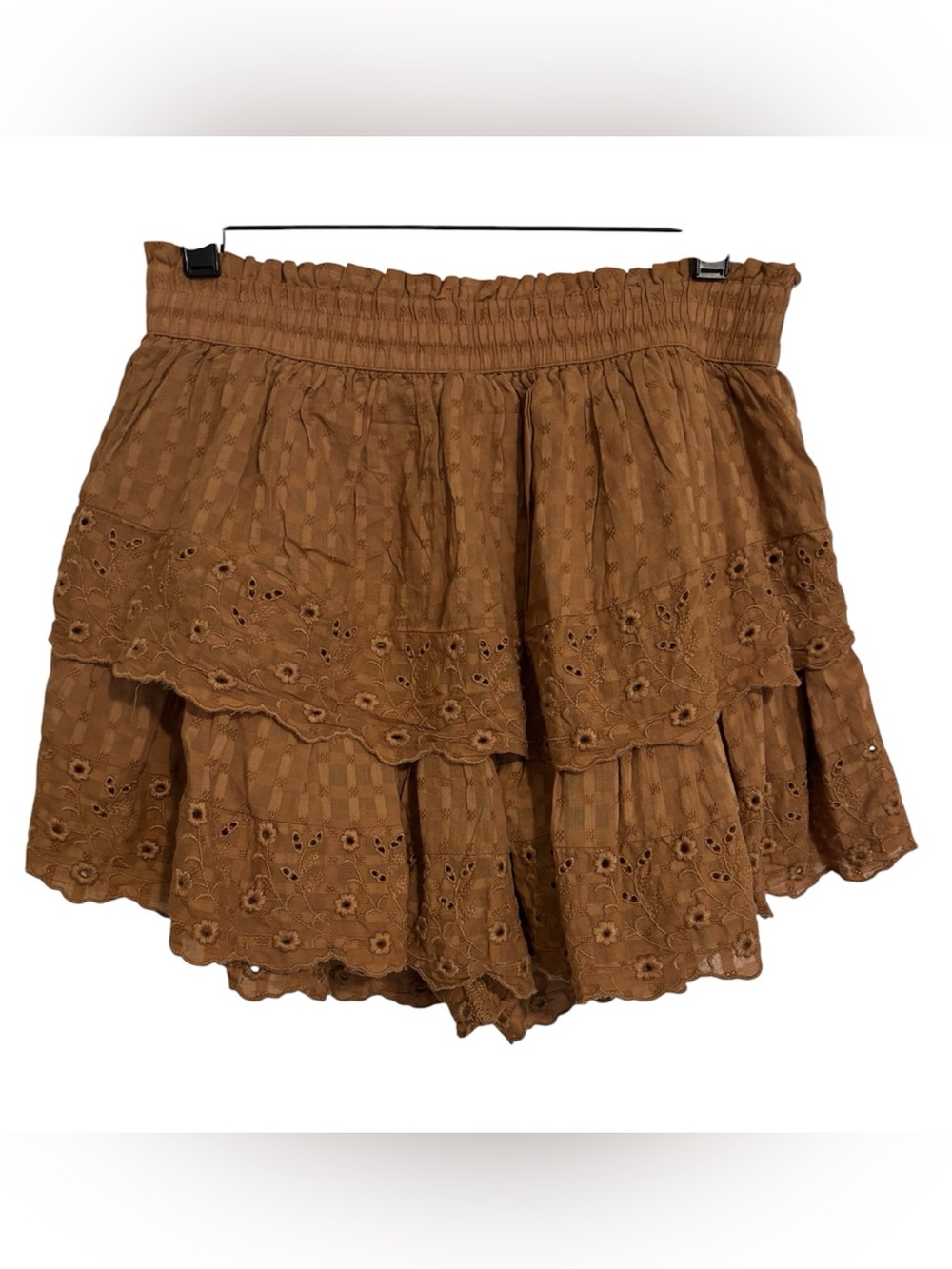 NWT American Eagle Outfitters Medium Brown Smocked Waist Mini Skort Short Eyelet